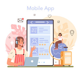 Tourism expert online service or platform. Travel agent selling tour