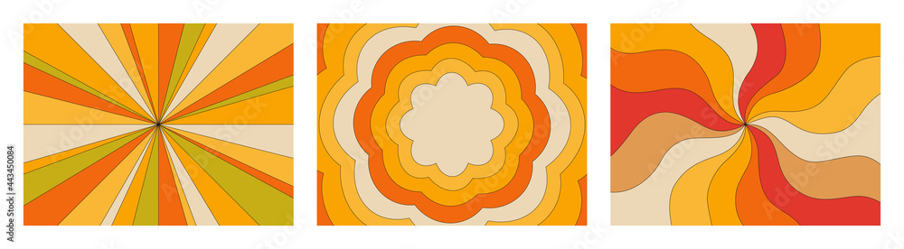 Wall mural set of retro backgrounds of the 70s. abstract vintage backgrounds. vector illustration in a simple l