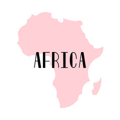 Pink silhouette geographical map of african continent with lettering. Concept for poster. Stock vector illustration.