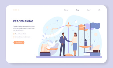 Diplomat web banner or landing page. Idea of international relations