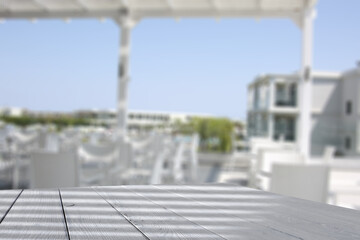 Desk of free space and summer bar interior 