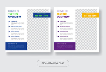 Covid19 testing overview social media post banner template set