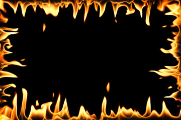 Frame of fire flames isolated on black