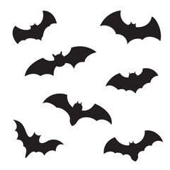 Black silhouettes of bats set on white background.