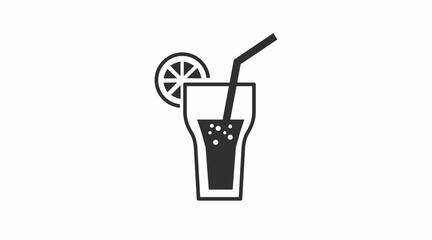 Cola Glass Icon. Vector isolated black and white illustration of a cola glass with a straw