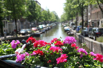 Fototapeta na wymiar Canais de Amsterdam. Amsterdam Channels. Euro summer.