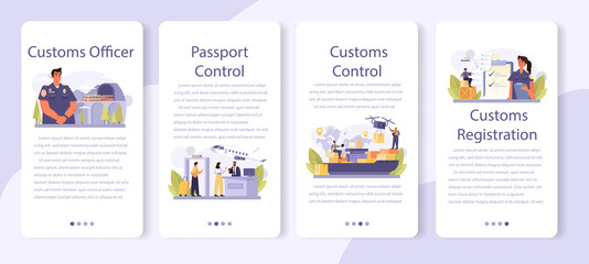 Fototapeta na wymiar Customs officer mobile application banner set. Passport control