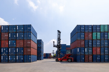 shipping container stack area for cargo transportation wide angle view business Service and...