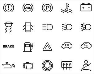 Simple set of car dashboard icon vector on white background.