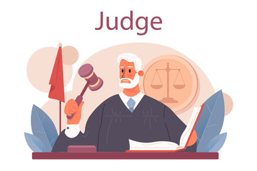 Judge concept. Court worker stand for justice and law. Judge in traditional - obrazy, fototapety, plakaty