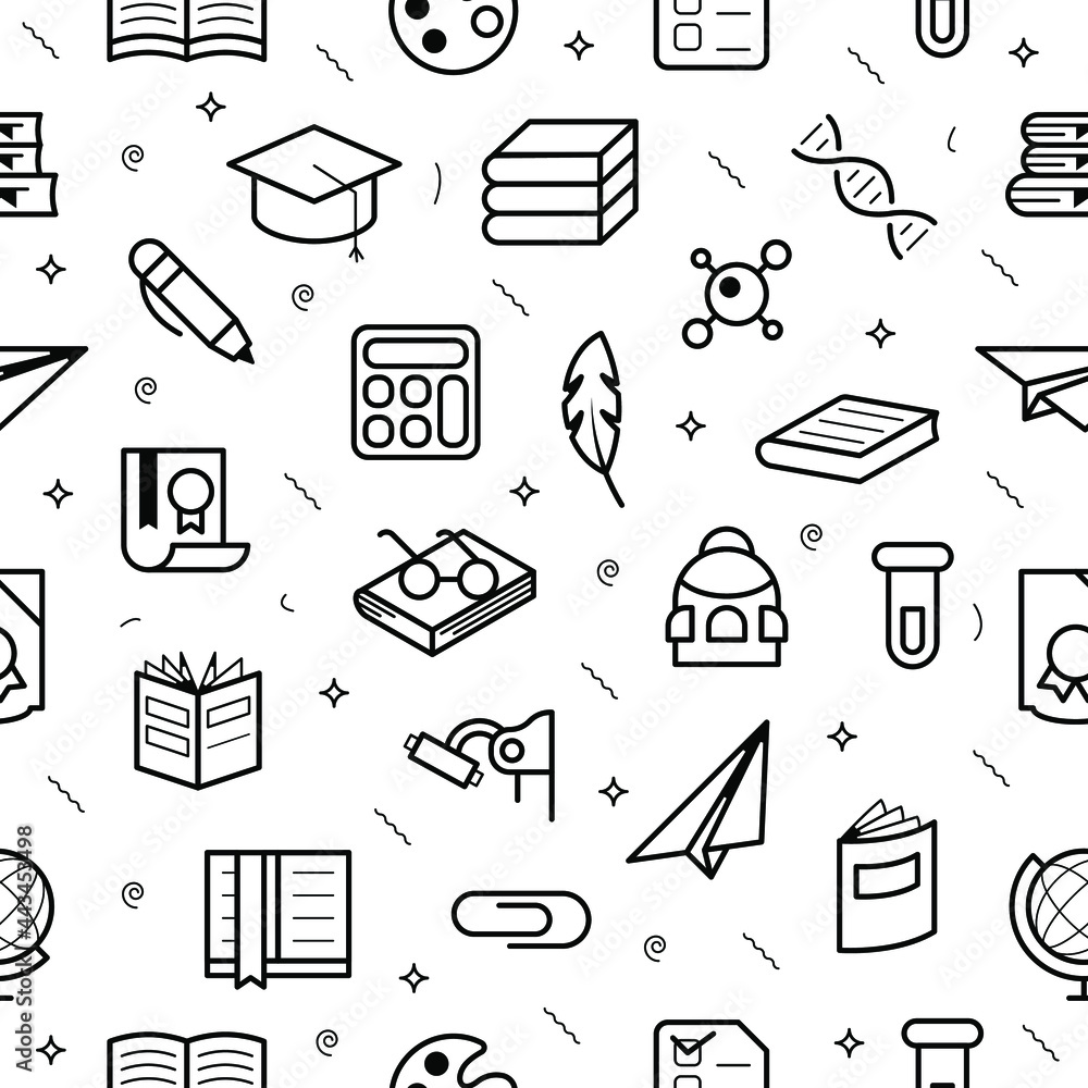 Poster seamless pattern elements hand drawn collection college school study vector design style background 