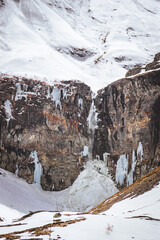 Fototapeta na wymiar winter mountain landscape with frozen waterfall
