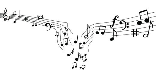 Falling music notes bar. Musical note stave, line pattern. Flat vector banner.