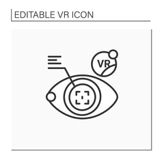 Eye tap line icon. Shows images that enter eye. Stream to computer, shows animations and information.Virtual reality concept. Isolated vector illustration.Editable stroke