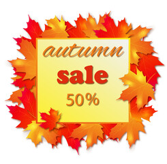 autumn sale frame made of autumn colored leaves. Discount
