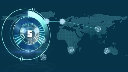 Animation of clock over network of connections and world map - Powered by Adobe