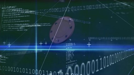 Animation of data processing over casino playing chips - Powered by Adobe