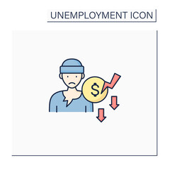 Beggar color icon. Penniless person. Man without money, food, work. Asking about cash. Unemployment concept. Isolated vector illustration