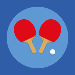 Illustration with overhead view of racket and pingpong ball on blue ground court.