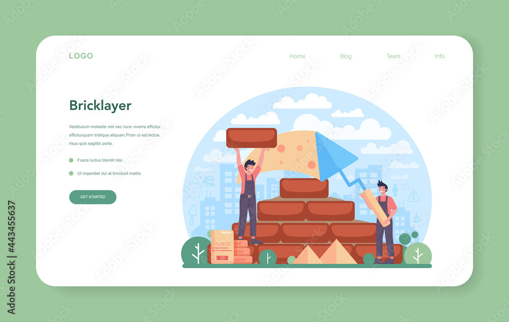Aufkleber bricklayer web banner or landing page. professional builder constructing