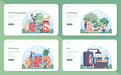 Fruit farming and processing industry web banner or landing page set.