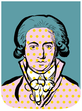 Der junge Goethe als moderne Illustration. Portrait von Johann Wolfgang von Goethe.
