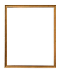 golden antique thin rectangle painting or photo frame on a white background