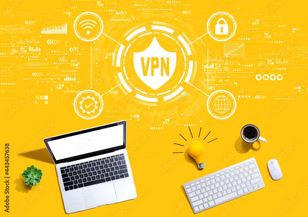 Poster vpn concept with computers with a light bulb