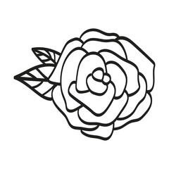 Hand drawn sign of rose flower. Vector illustration.