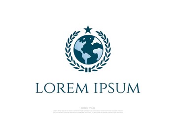 Fototapeta premium World Earth Globe with Laurel Leaf Unity United Logo Design Vector