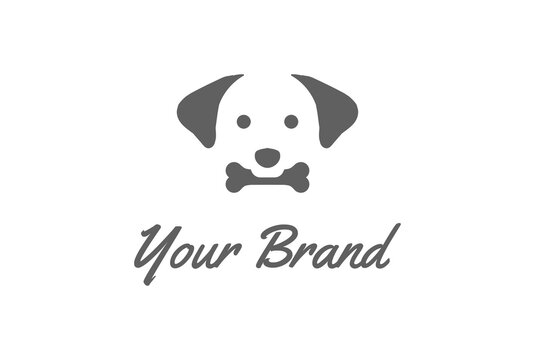 Simple Minimalist Cute Dog Bit Bone Face for Pet Clinic Logo Design Vector