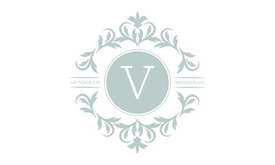 An elegant logo or monogram template with the letter V. An elegant luxurious letter symbol for cosmetics, royal and jewelry brands. Vector illustration