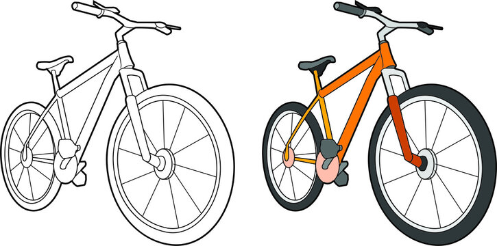 Bicycle vector drawing line art with color