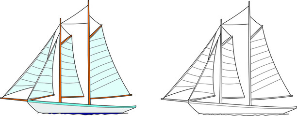 Ship vector drawing line art with color