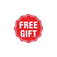 Abstract Red Grungy Free Gift Rubber Stamp Sign with Circle Shape Illustration Vector, Free Gift Text Seal, Mark, Label Design Template