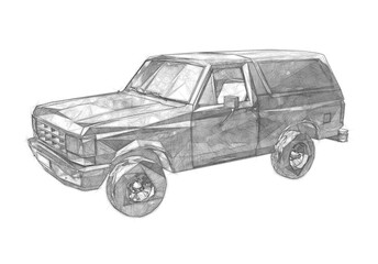 Low-poly stylised sketch illustration of a classic 4X4 Vehicle. - 443461015