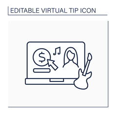Donation line icon. Online contributions of talented musicians. Money for developing and improving. Digital cash for rock musicians. Virtual tips concept. Isolated vector illustration. Editable stroke