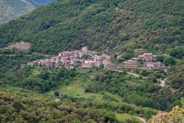 Fototapeta na wymiar Bird's eye view of the southern French town of Saint Martial in the Cevennes