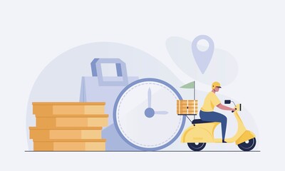  A man drive a scooter motorbike for food delivery.   vector illustration