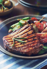 Grilled Turkey Breast with fresh herbs. Close up. 