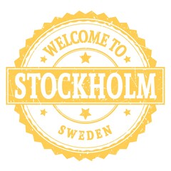 WELCOME TO STOCKHOLM - SWEDEN, words written on yellow stamp