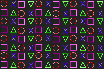 multicolored geometric shapes on black background