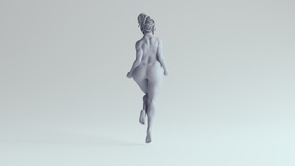 Beautiful Body Positivity Woman Plus Size Strong Female Thick Strong Superhero Pose Made Out of Sticky Blue Plastic Back View 3d illustration render
