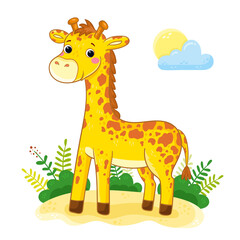 Fototapeta premium Cute giraffe in cartoon style. African animal vector illustration.