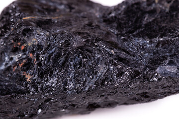 Macro mineral stone sorrel - black tourmaline on white background