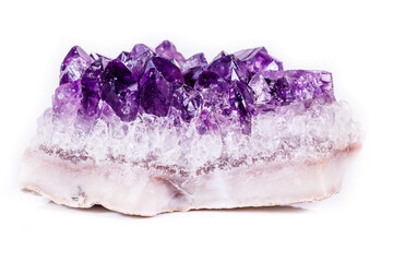 Obraz na płótnie Canvas Macro mineral stone purple amethyst in crystals on a white background