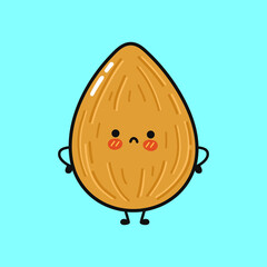 Fototapeta premium Cute sad almond character. Vector hand drawn cartoon kawaii character illustration icon. Isolated on blue background. Almond character concept