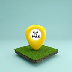 Fotobehang Location pin icon on earth land in real estate sale or property invesment concept.3d rendering © manow