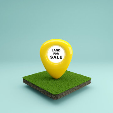 Location Pin Icon On Earth Land In Real Estate Sale Or Property Invesment Concept.3d Rendering