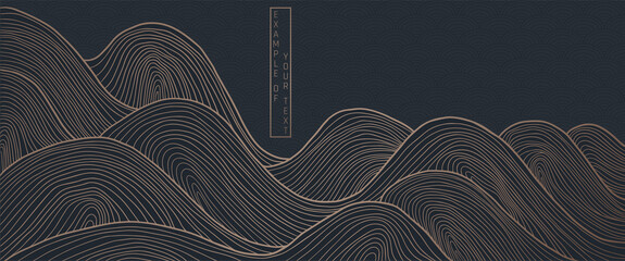 Fototapeta vector abstract japanese style landscapes lined waves in black and gold colours obraz